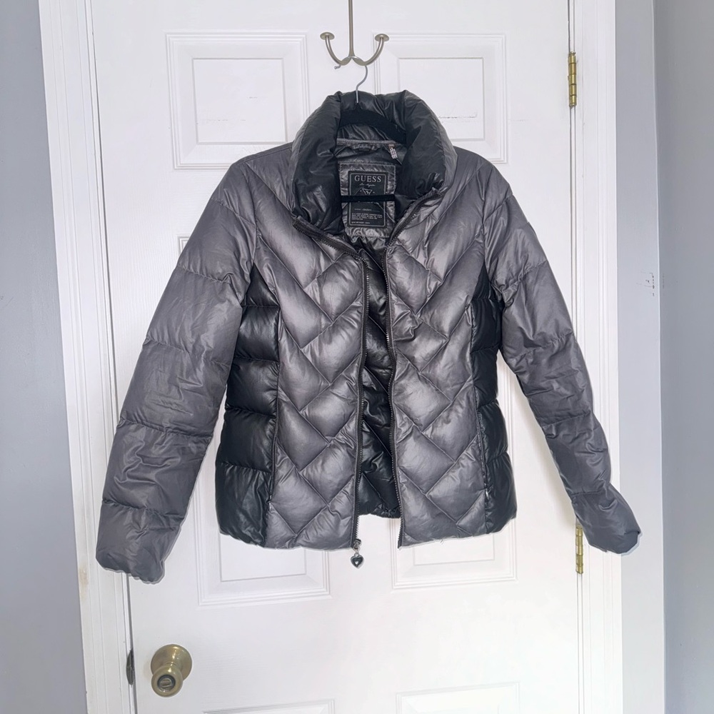 Guess Metallic Gray Puffer Jacket